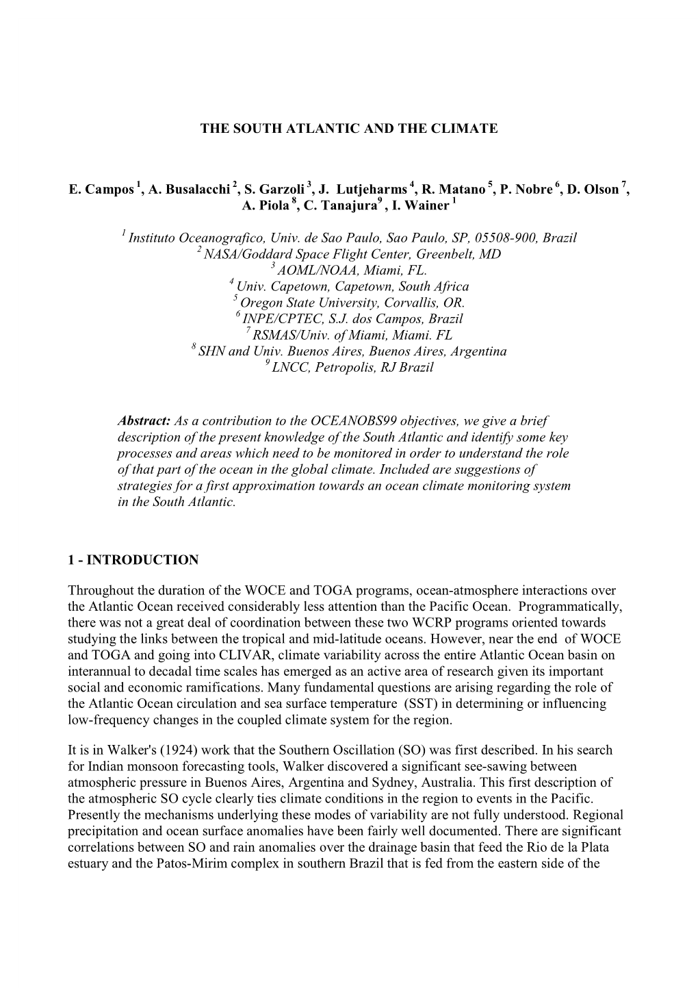 THE SOUTH ATLANTIC and the CLIMATE E. Campos