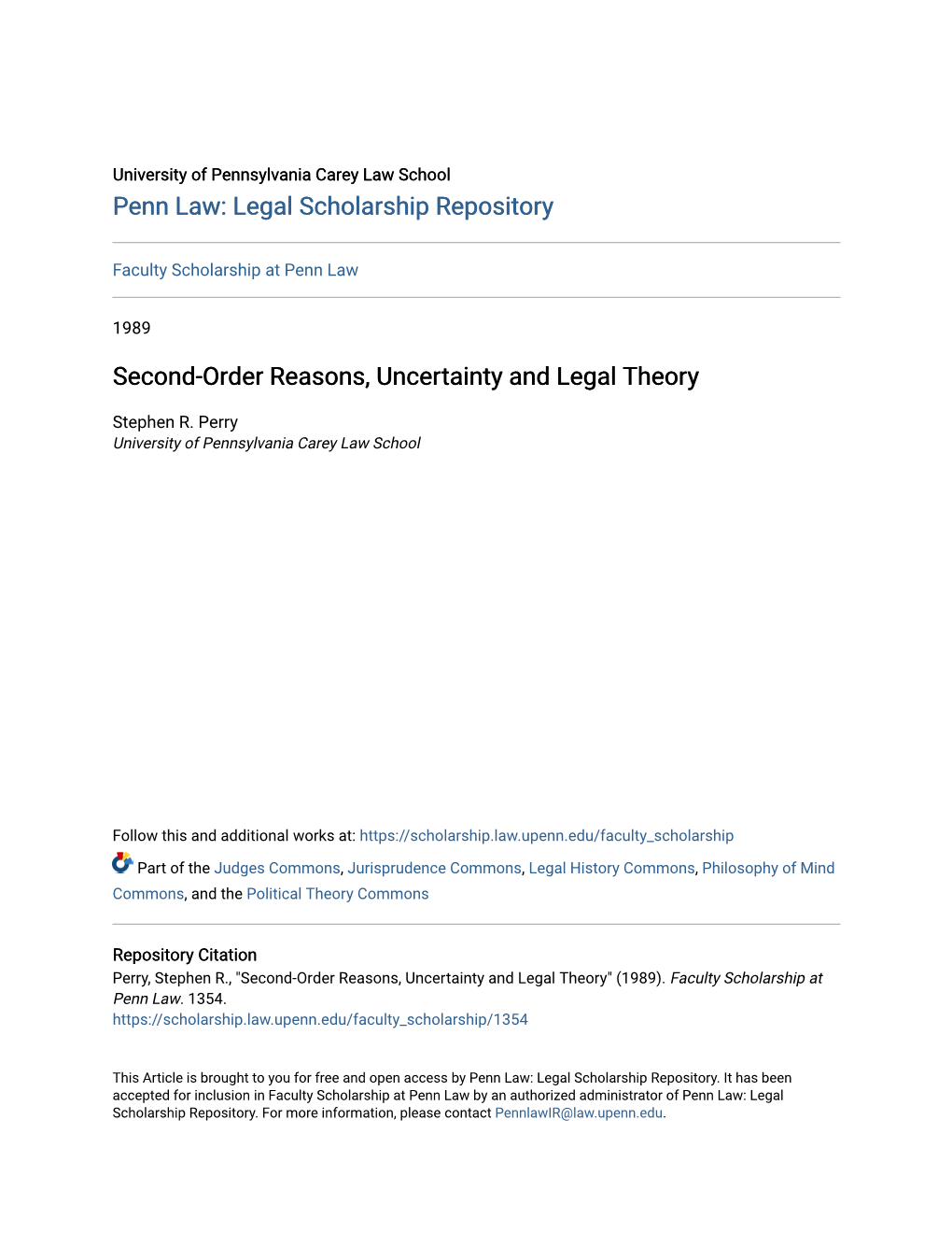 Second-Order Reasons, Uncertainty and Legal Theory