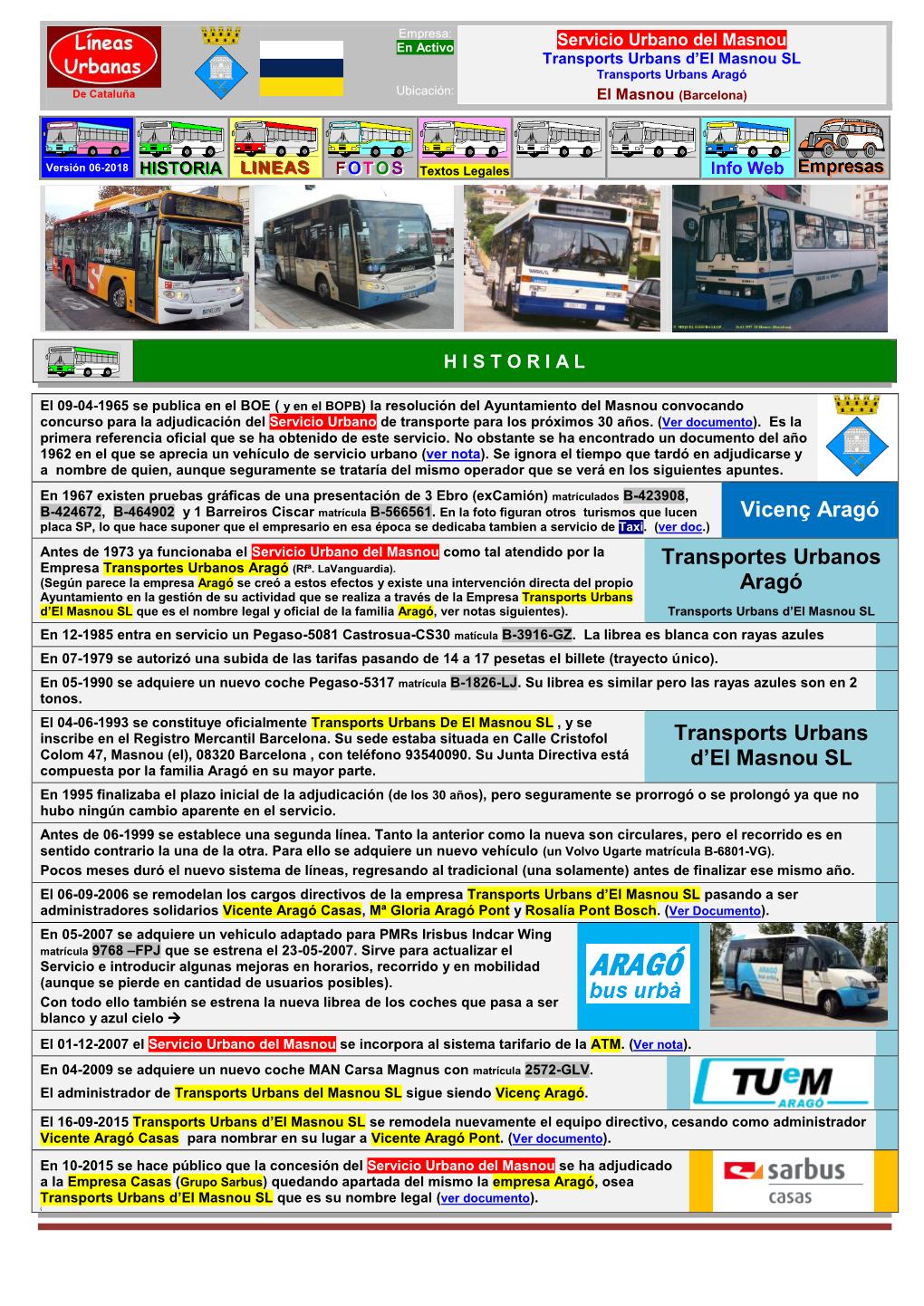 Servicio Urbano Del Masnou En Activo Transports Urbans D’El Masnou SL Transports Urbans Aragó