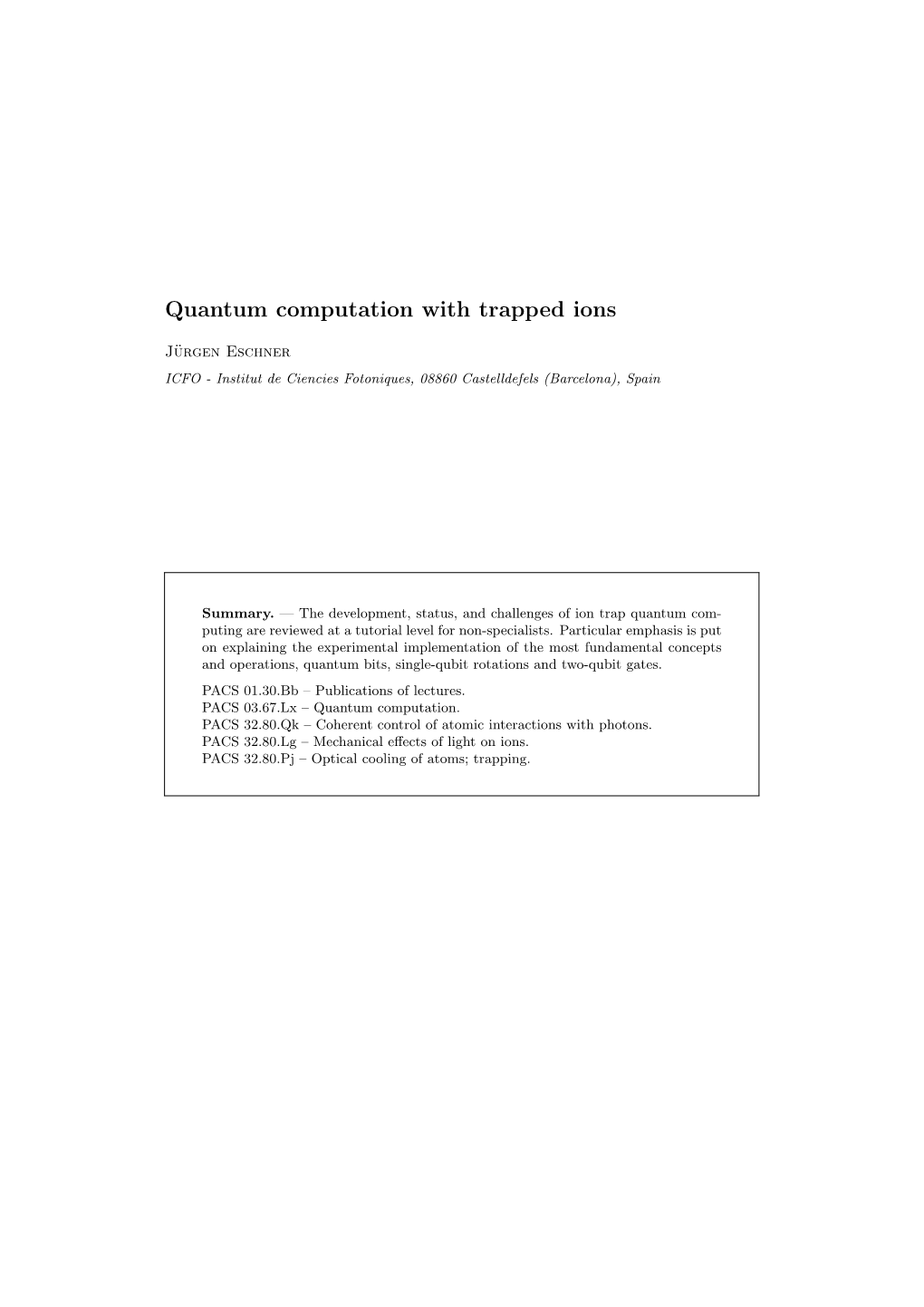 Quantum Computation with Trapped Ions