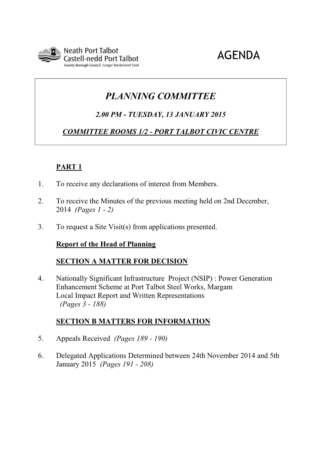 Agenda Document for Planning Committee, 13/01/2015 14:00