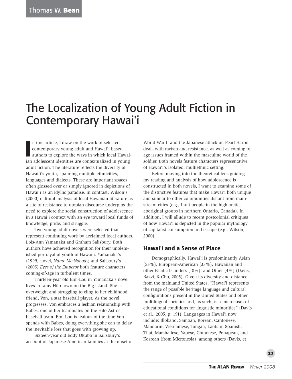 The Localization of Young Adult Fiction in Contemporary Hawai'i