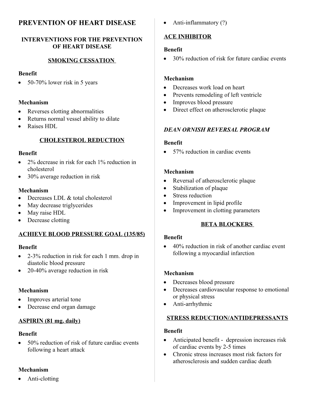 Prevention of Heart Disease