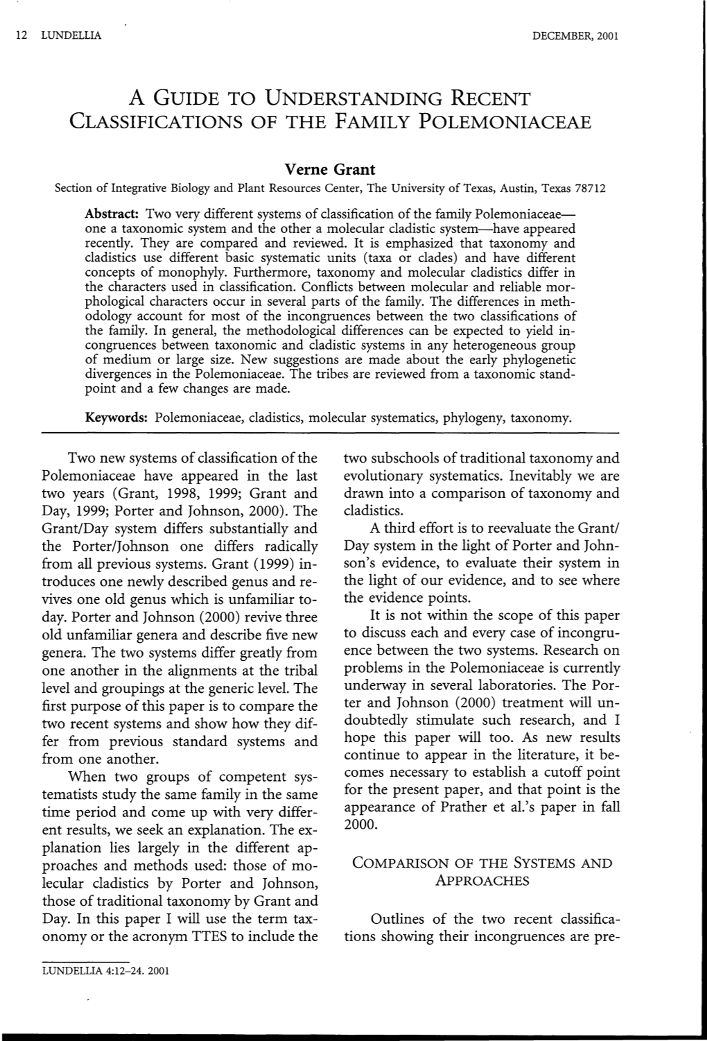 A Guide to Understanding Recent Classifications of the Family Polemoniaceae