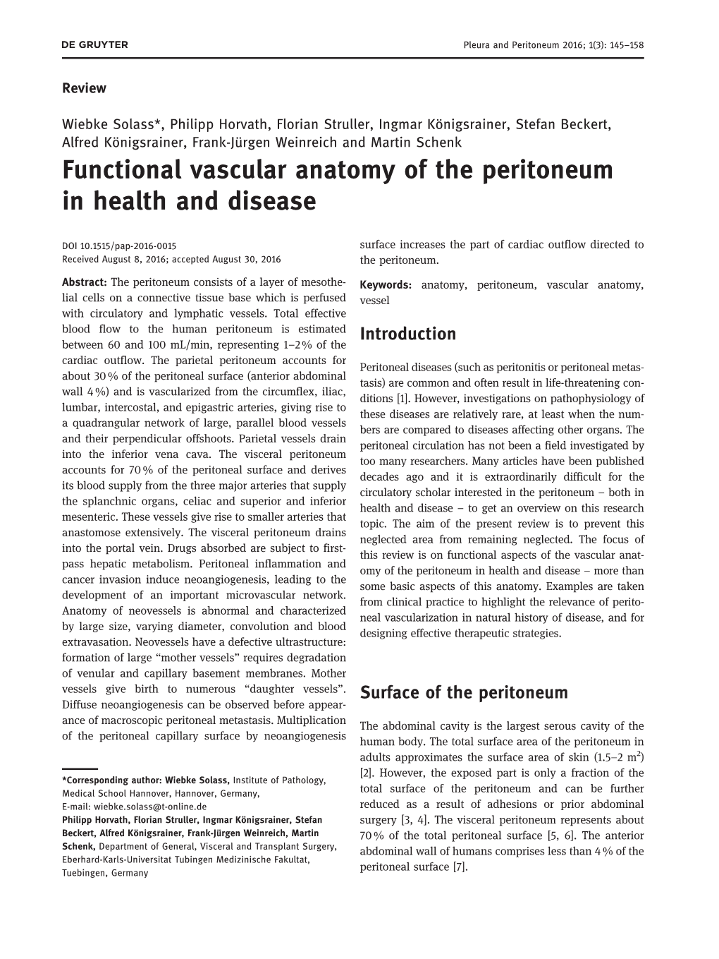 Functional Vascular Anatomy of the Peritoneum in Health and Disease