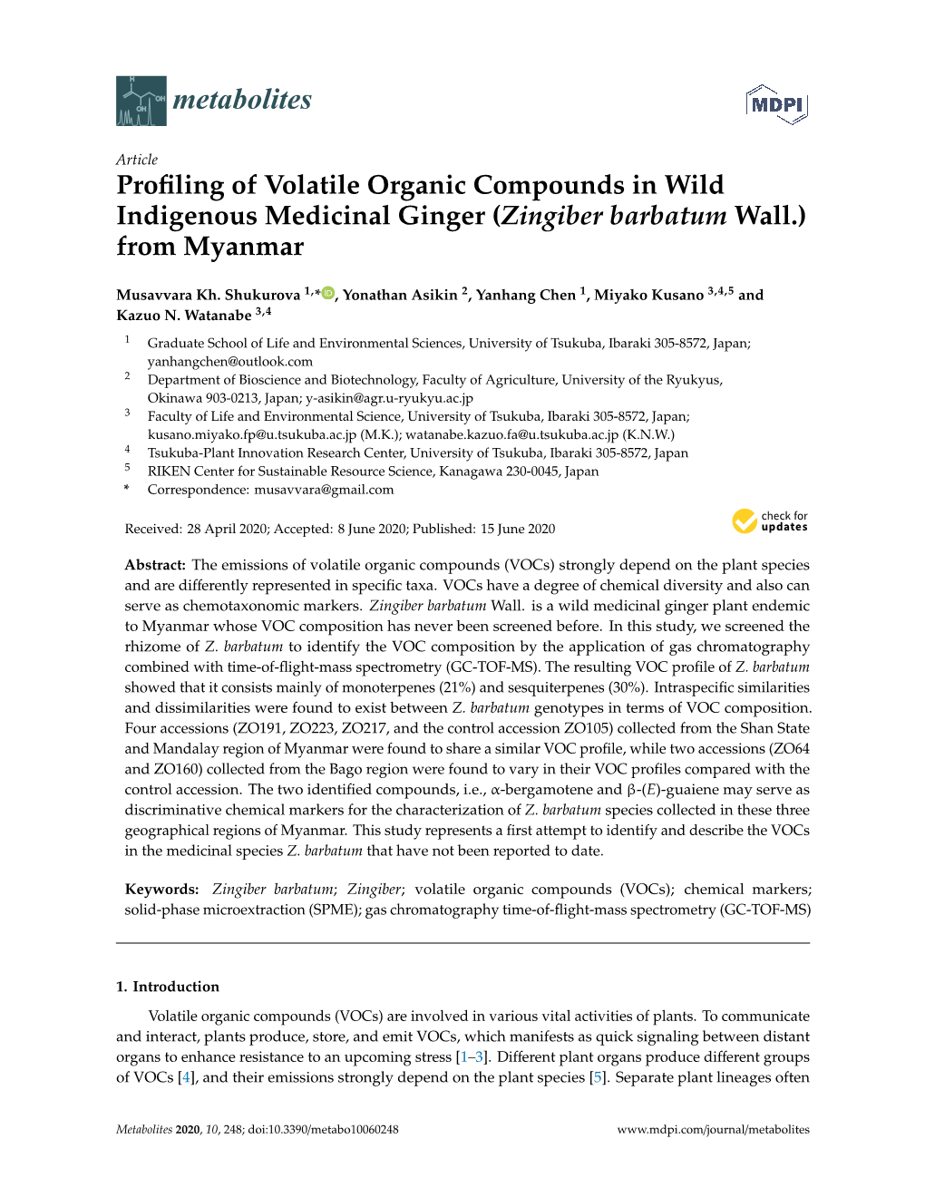Profiling of Volatile Organic Compounds in Wild Indigenous