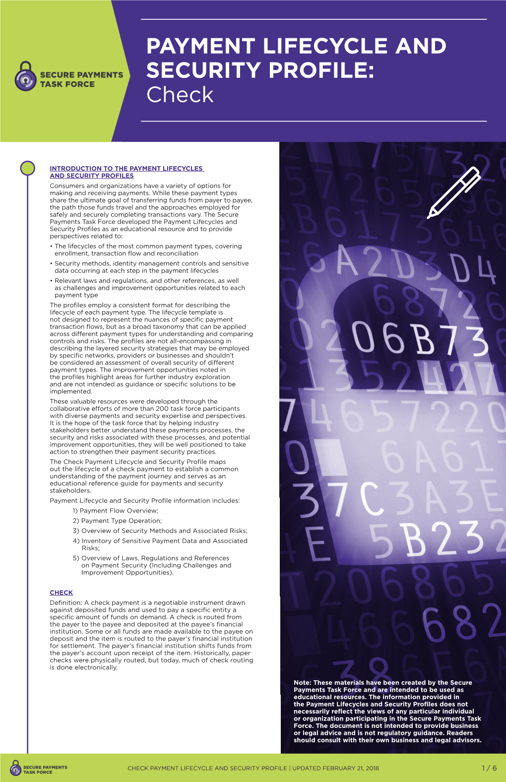 PAYMENT LIFECYCLE and SECURITY PROFILE: Check