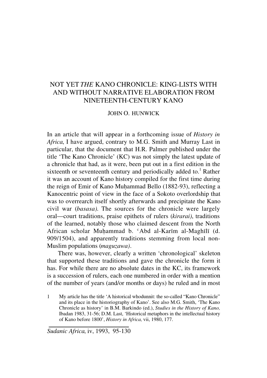 Not Yet the Kano Chronicle: King-Lists with and Without Narrative Elaboration from Nineteenth-Century Kano