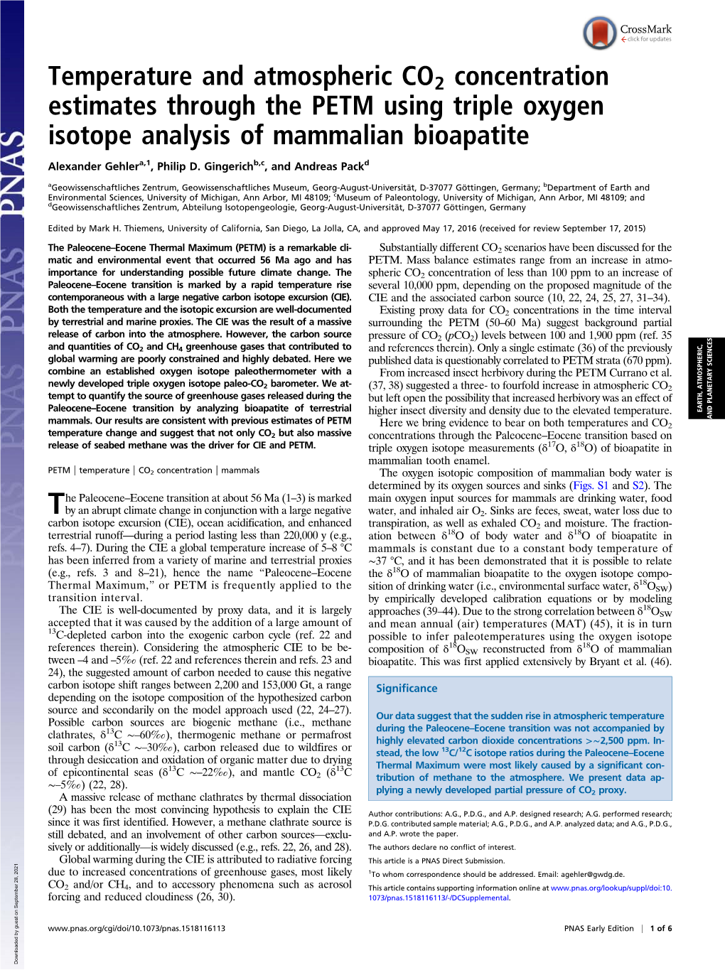 Temperature and Atmospheric CO2 Concentration Estimates Through the PETM Using Triple Oxygen Isotope Analysis of Mammalian Bioapatite