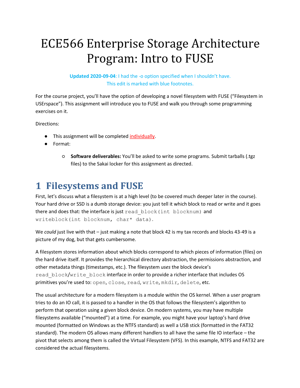 ECE566 Enterprise Storage Architecture Program: Intro to FUSE