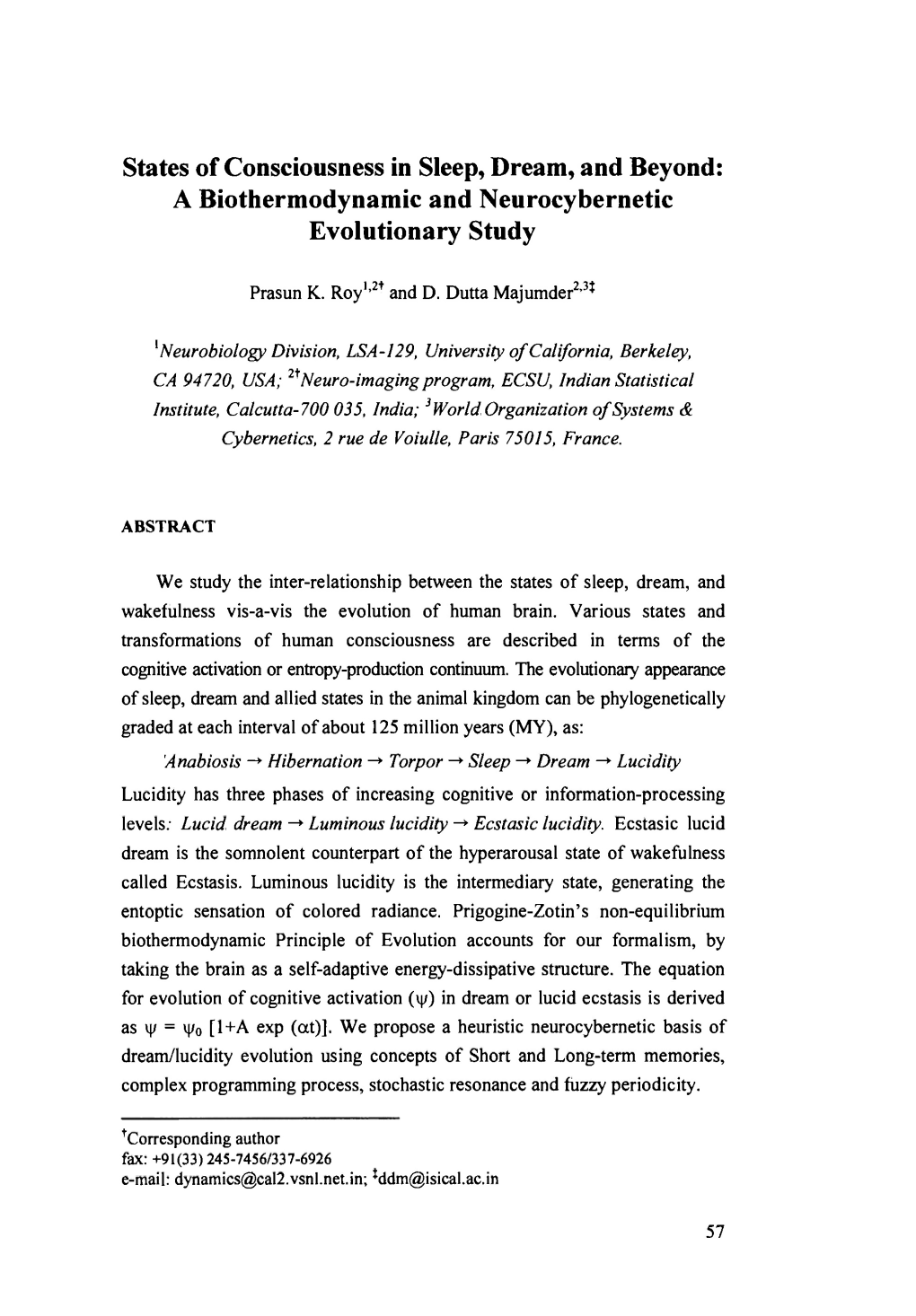 States of Consciousness in Sleep, Dream, and Beyond: a Biothermodynamic and Neurocybernetic Evolutionary Study