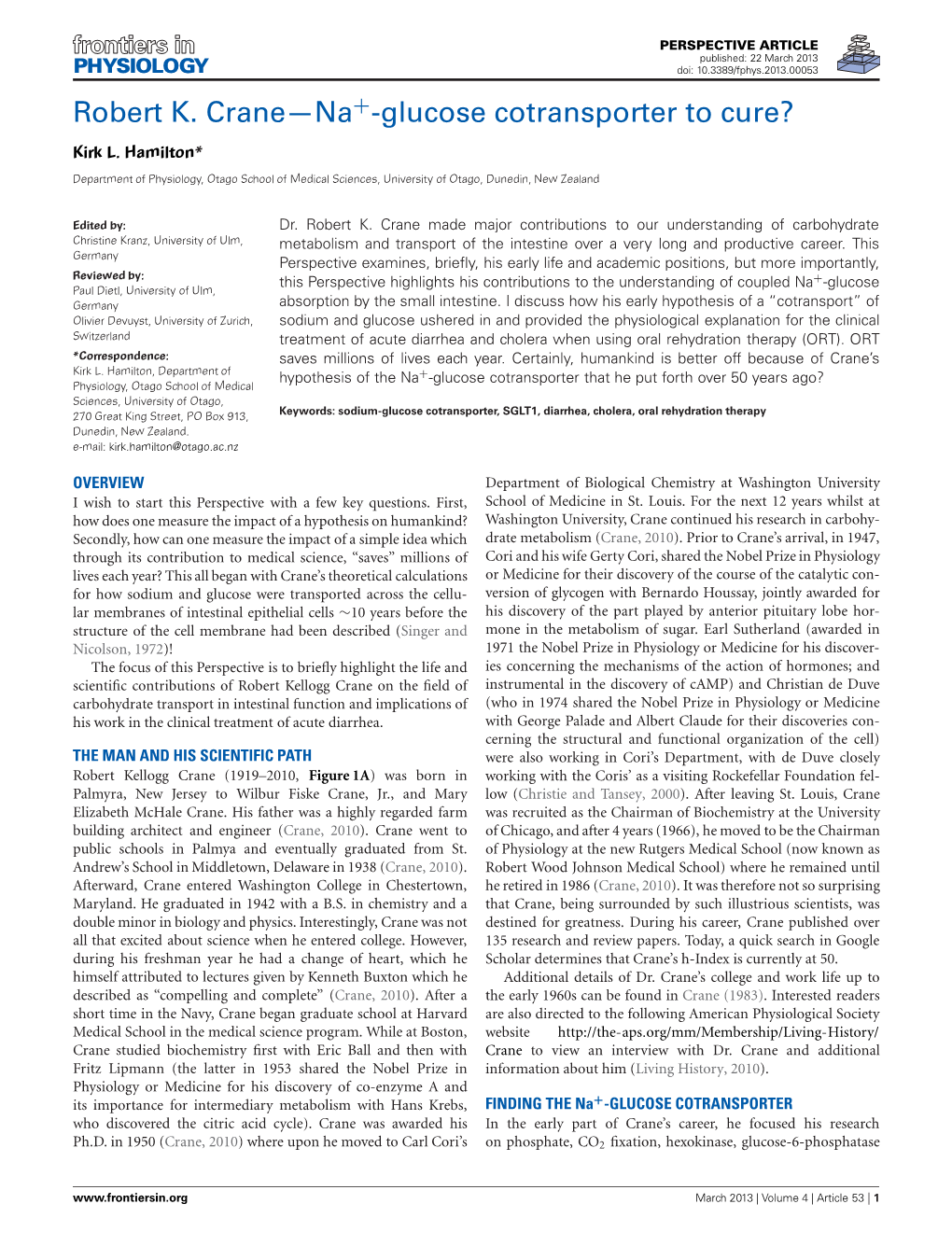 Robert K. Crane—Na -Glucose Cotransporter to Cure?