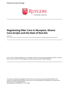 Negotiating Elder Care in Akuapem, Ghana: Care-Scripts and the Role of Non-Kin
