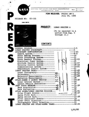 July 29, 1966 RELEASE NO: 66-195 3 NATIONAL AERONAUTICS and SPACE ADMINISTRATION WO 2-41 55 I WASHINGTON