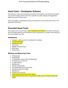 Hand Tools Christopher Schwarz Essential Hand Tools