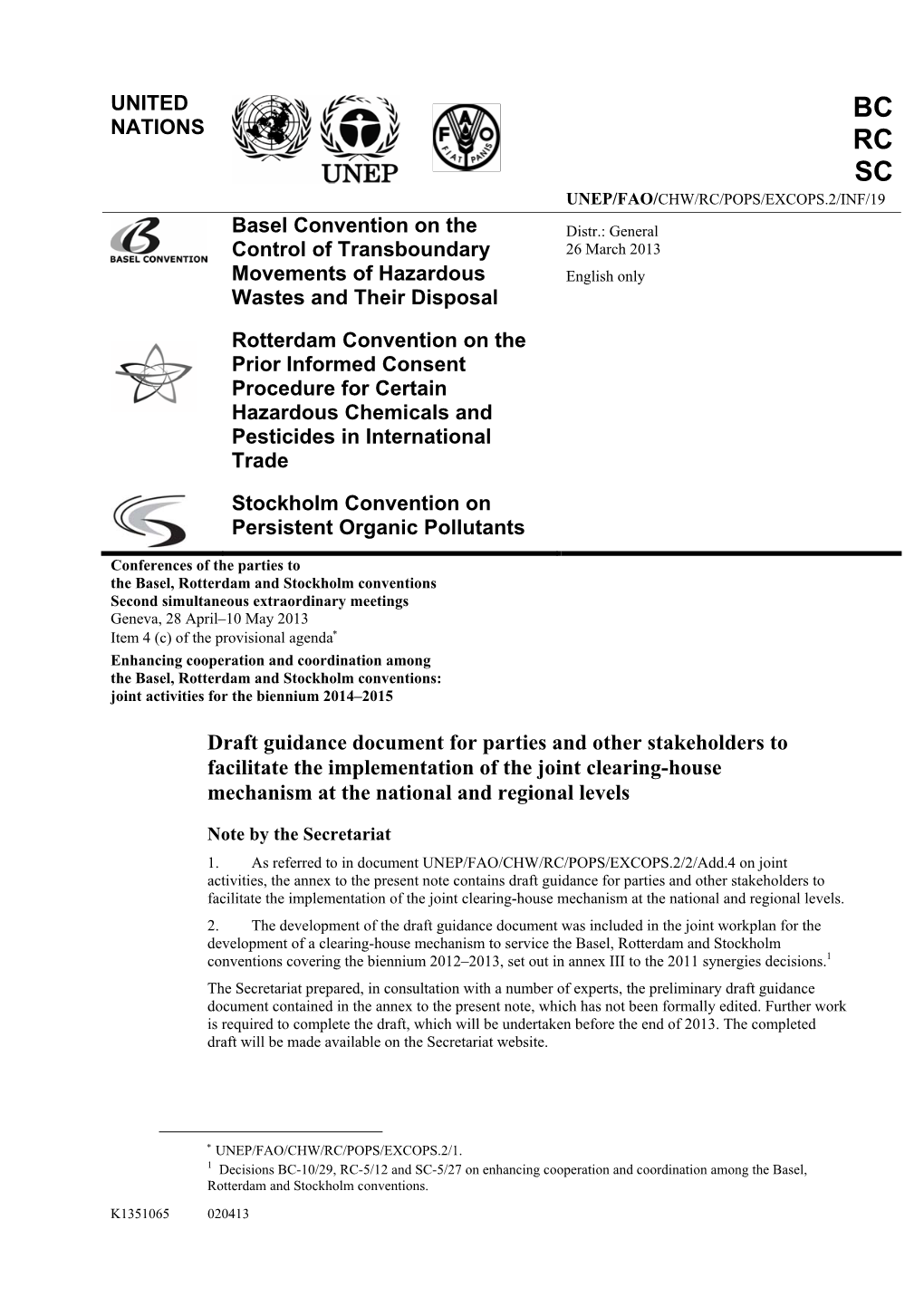 Guidance Document for Parties and Other Stakeholders to Facilitate the Implementation of the Joint Clearing-House Mechanism at the National and Regional Levels