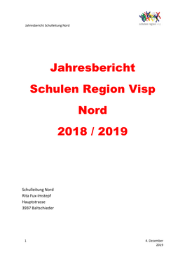 Jahresbericht Schulen Region Visp Nord 2018 / 2019
