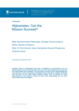 Afghanistan: Can the Mission Succeed?