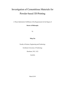 Investigation of Cementitious Materials for Powder-Based 3D Printing