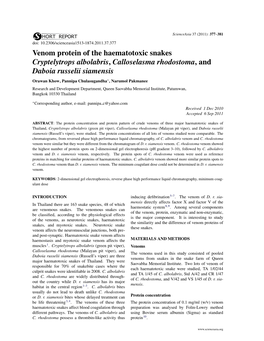 Venom Protein of the Haematotoxic Snakes Cryptelytrops Albolabris