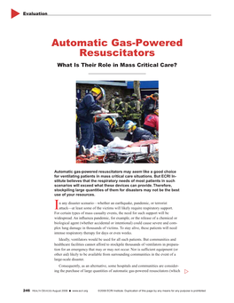 Automatic Gas-Powered Resuscitators What Is Their Role in Mass Critical Care?