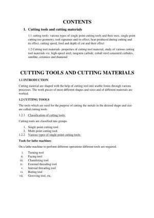 Contents Cutting Tools and Cutting Materials