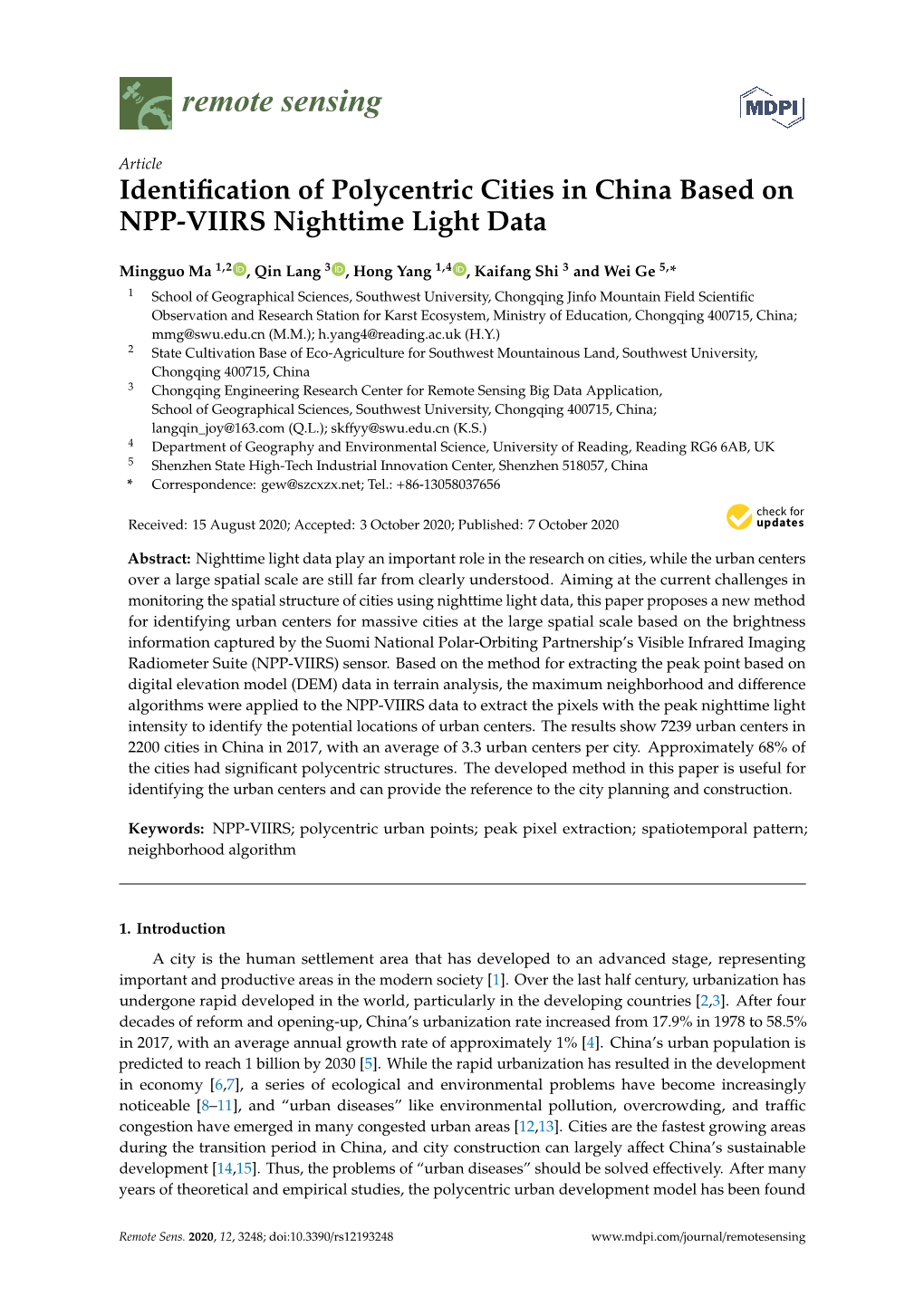 Identification of Polycentric Cities in China Based on NPP-VIIRS - DocsLib