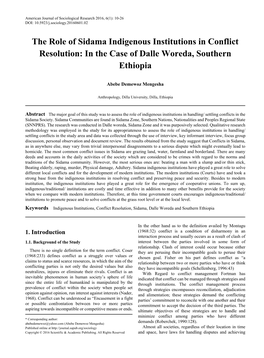 The Role of Sidama Indigenous Institutions in Conflict Resolution: in the Case of Dalle Woreda, Southern Ethiopia