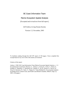 BC Coast Information Team: Marine Ecosystem Spatial Analysis