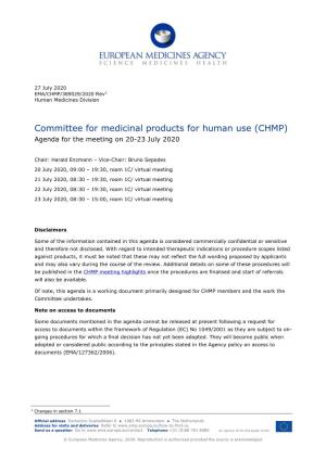 CHMP Agenda of the 20-23 July 2020 Meeting