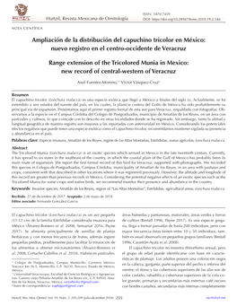 Ampliación De La Distribución Del Capuchino Tricolor En México: Nuevo Registro En El Centro-Occidente De Veracruz