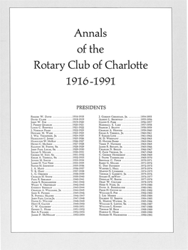 Of the Rotary Club of Charlotte 1916-1991