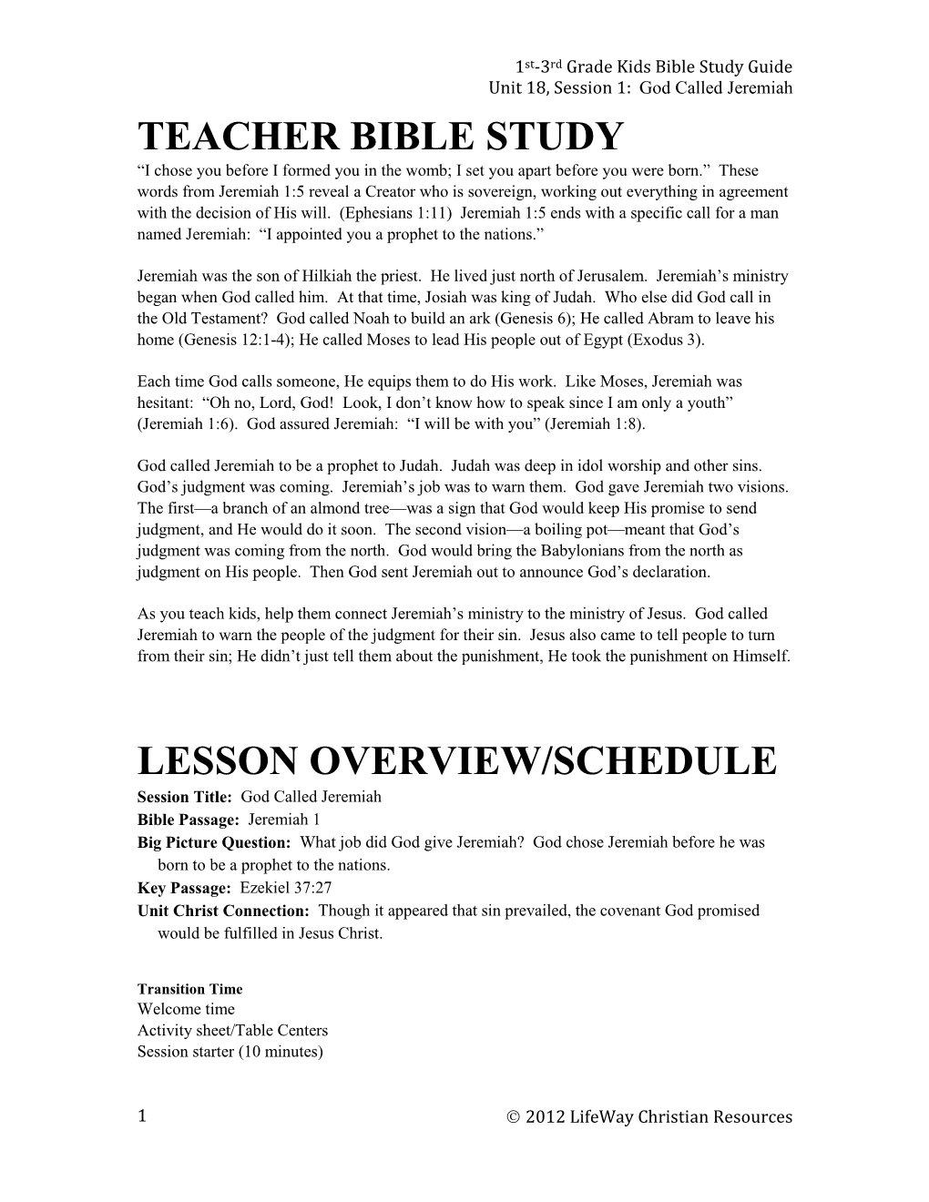 Teacher Bible Study Lesson Overview