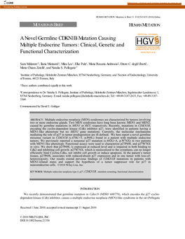 A Novel Germline CDKN1B Mutation Causing Multiple Endocrine Tumors: Clinical, Genetic And