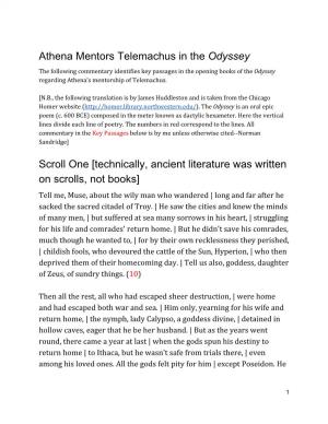 Commentary on Athena's Mentoring of Telemachus in the Odyssey