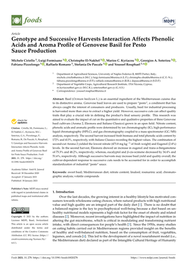 Genotype and Successive Harvests Interaction Affects Phenolic Acids and Aroma Proﬁle of Genovese Basil for Pesto Sauce Production