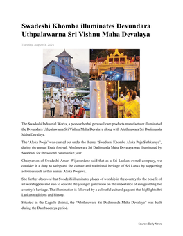 Swadeshi Khomba Illuminates Devundara Uthpalawarna Sri Vishnu Maha Devalaya