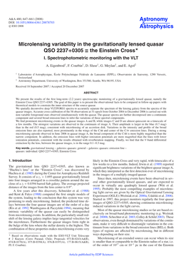 Microlensing Variability in the Gravitationally Lensed Quasar QSO 2237+0305 ≡ the Einstein Cross I