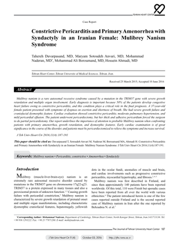 Constrictive Pericarditis and Primary Amenorrhea with Syndactyly in an Iranian Female: Mulibrey Nanism Syndrome