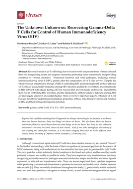 Recovering Gamma-Delta T Cells for Control of Human Immunodeﬁciency Virus (HIV)
