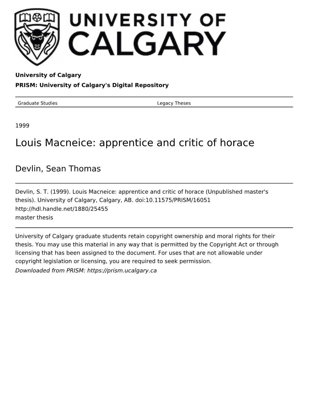 Louis Macneice: Apprentice and Critic of Horace
