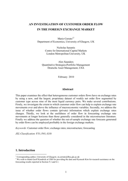An Investigation of Customer Order Flow in the Foreign Exchange Market