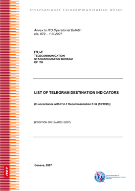 Annex to ITU Operational Bulletin No. 879 – 1.III.2007