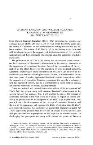 Ghassan Kanafani and William Faulkner: Kanafani's Achievement in All That's Left to You