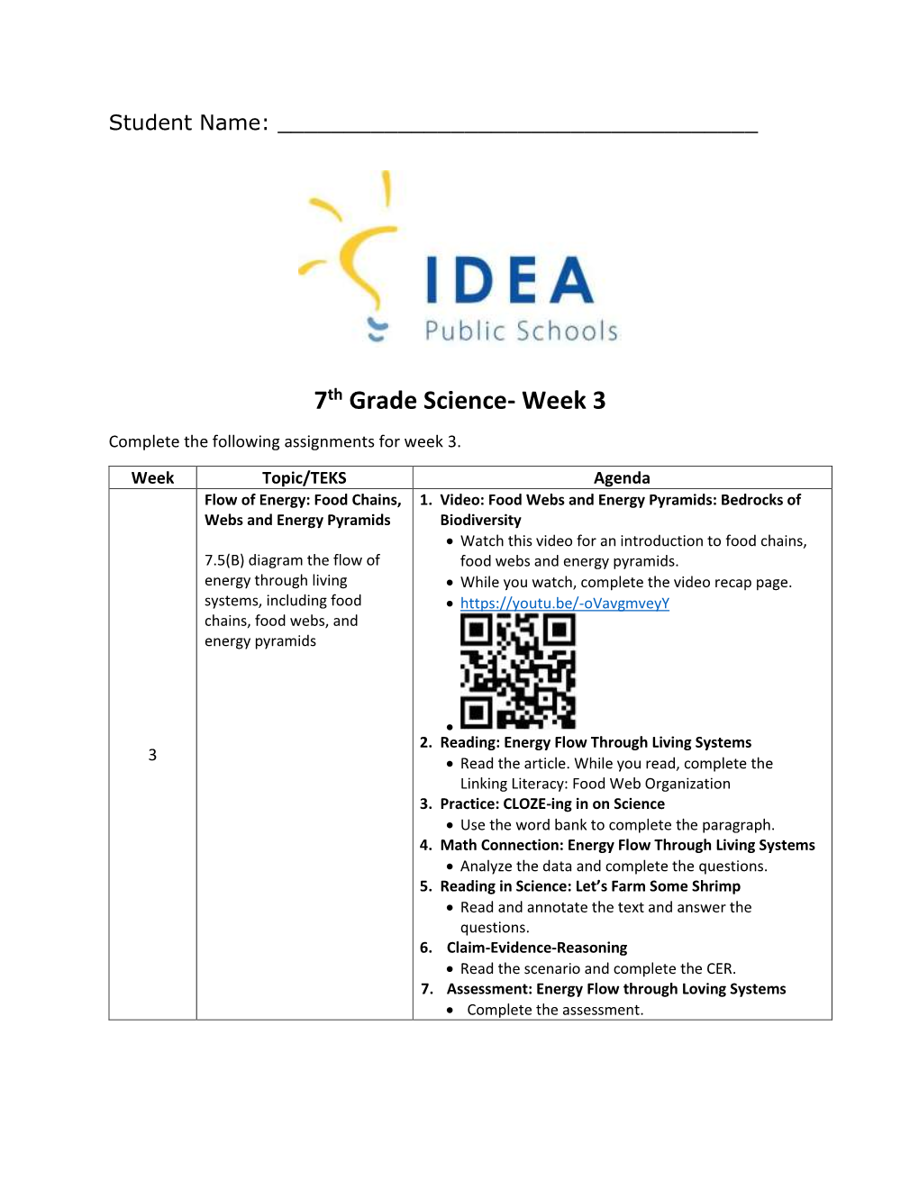 7Th Grade Science- Week 3