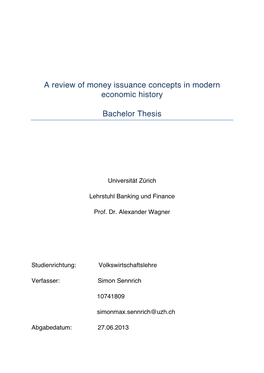 A Review of Money Issuance Concepts in Modern Economic History
