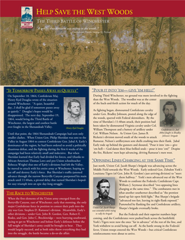 HELP SAVE the WEST WOODS the THIRD BATTLE of WINCHESTER “A Terrific Thunderstorm Was Raging in the Woods.” – Confederate Private George Q