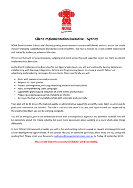 Client Implementation Executive – Sydney