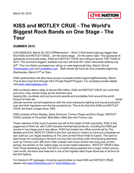 KISS and MOTLEY CRUE - the World's Biggest Rock Bands on One Stage - the Tour
