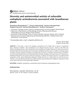 Diversity and Antimicrobial Activity of Culturable Endophytic Actinobacteria Associated with Acanthaceae Plants